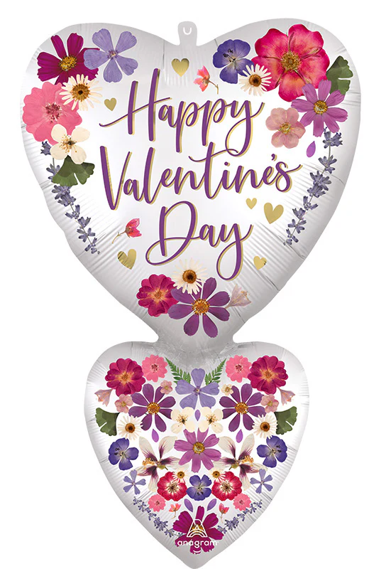 31" Satin Pressed Valentine Flowers Double Heart Foil Balloon