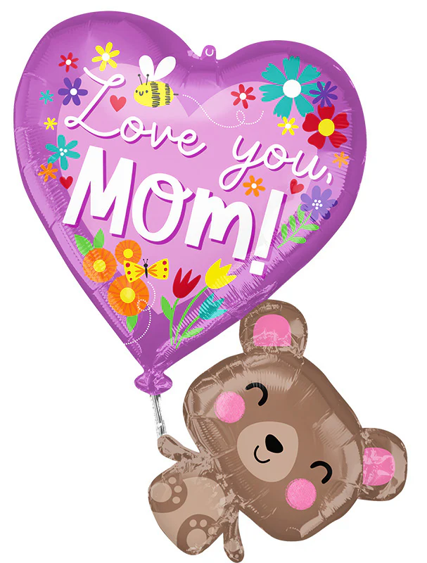 31" SuperShape Love You Mom Bear Foil Balloon