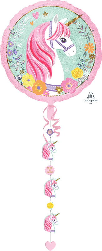32" Drop-A-Line Balloon Magical Unicorn Foil Balloon