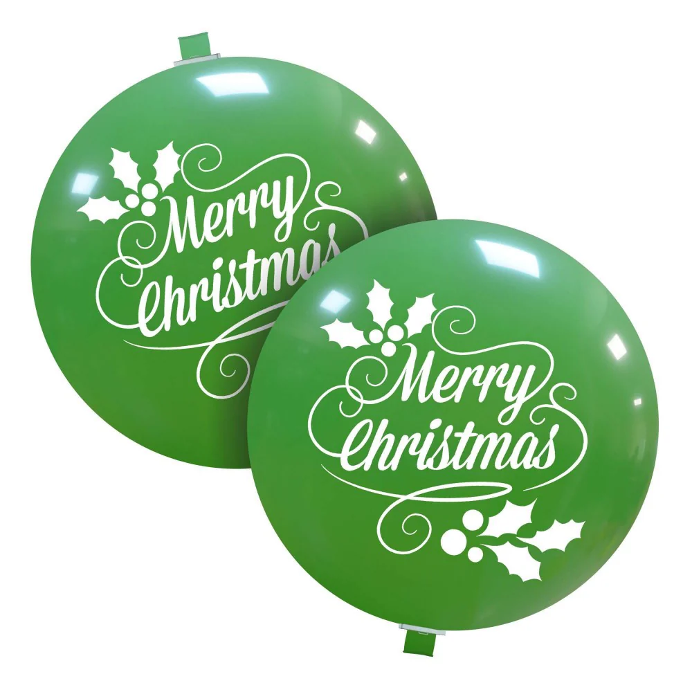 32" Christmas Holly Green Neck Down 2 Sided (1 Per Bag) Cattex Brand Printed Latex Balloons