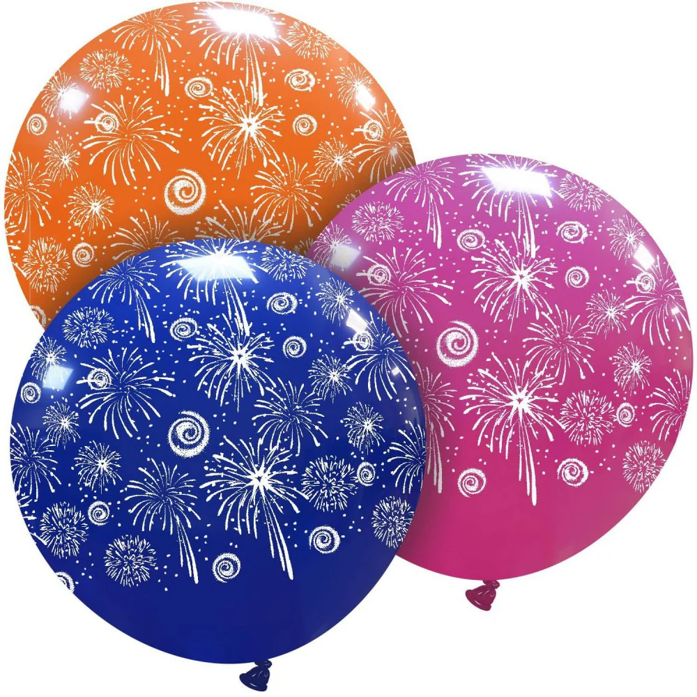 32" Assorted Color Fireworks All Around (1 Per Bag) Cattex Brand Printed Latex Balloons