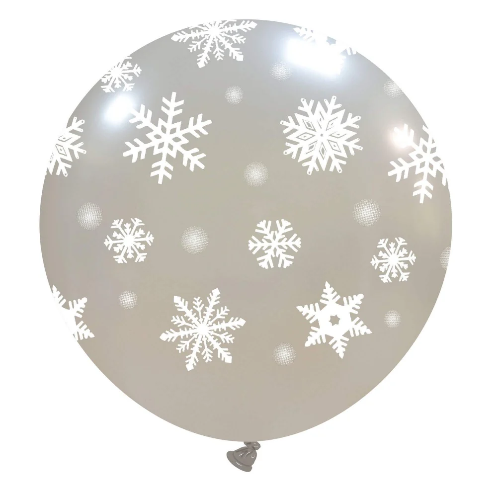 32" Icy Snowflakes Silver All Around (1 Per Bag) Cattex Brand Printed Latex Balloons