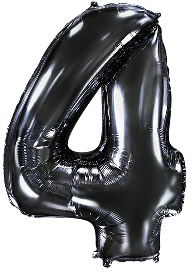 32" Inflated (40" Uninflated Approx) Black Number "4" Foil Balloon Flexmetal