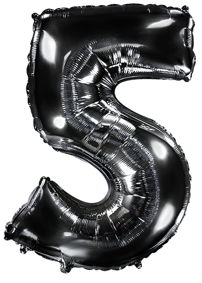 32" Inflated (40" Uninflated Approx) Black Number "5" Foil Balloon Flexmetal