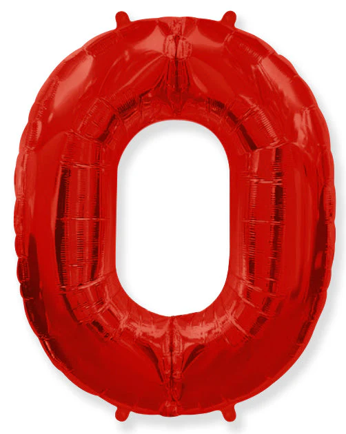 32" Inflated (40" Uninflated Approx) Flexmetal Foil Balloon Number "0" Red