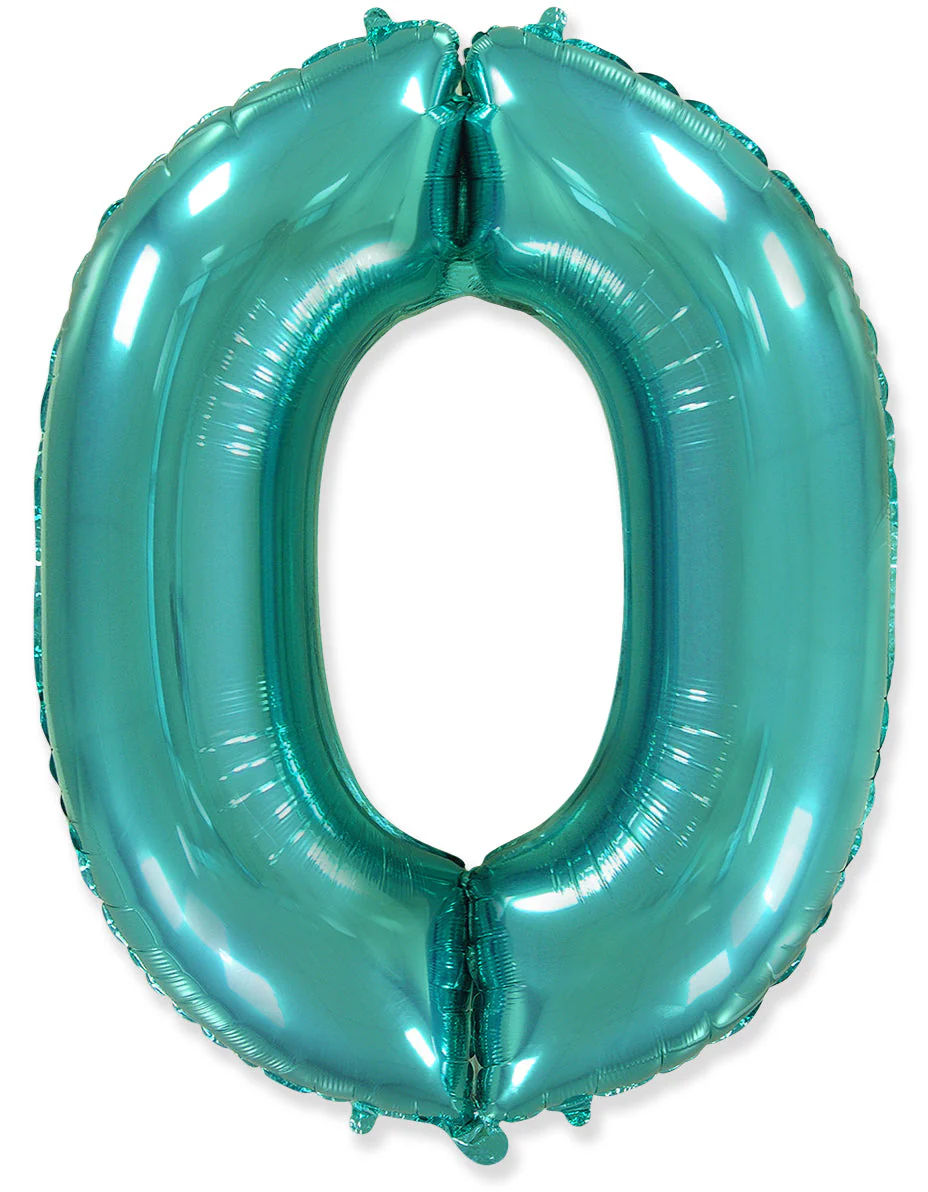 32" Inflated (40" Uninflated Approx) Flexmetal Foil Balloon Number "0" Turquoise