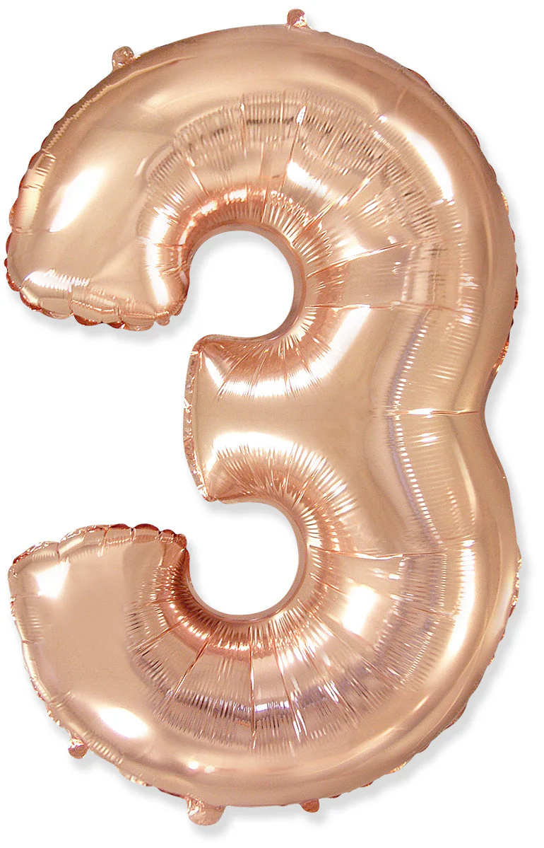 32" Inflated (40" Uninflated Approx) Flexmetal Foil Balloon Number "3" Rose Gold