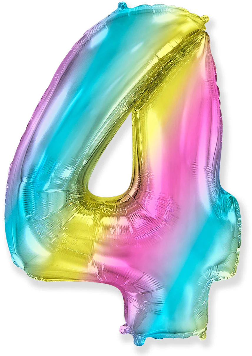 32" Inflated (40" Uninflated Approx) Flexmetal Foil Balloon Number "4" Gradient