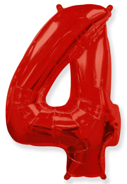 32" Inflated (40" Uninflated Approx) Flexmetal Foil Balloon Number "4" Red