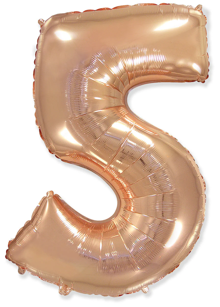 32" Inflated (40" Uninflated Approx) Flexmetal Foil Balloon Number "5" Rose Gold