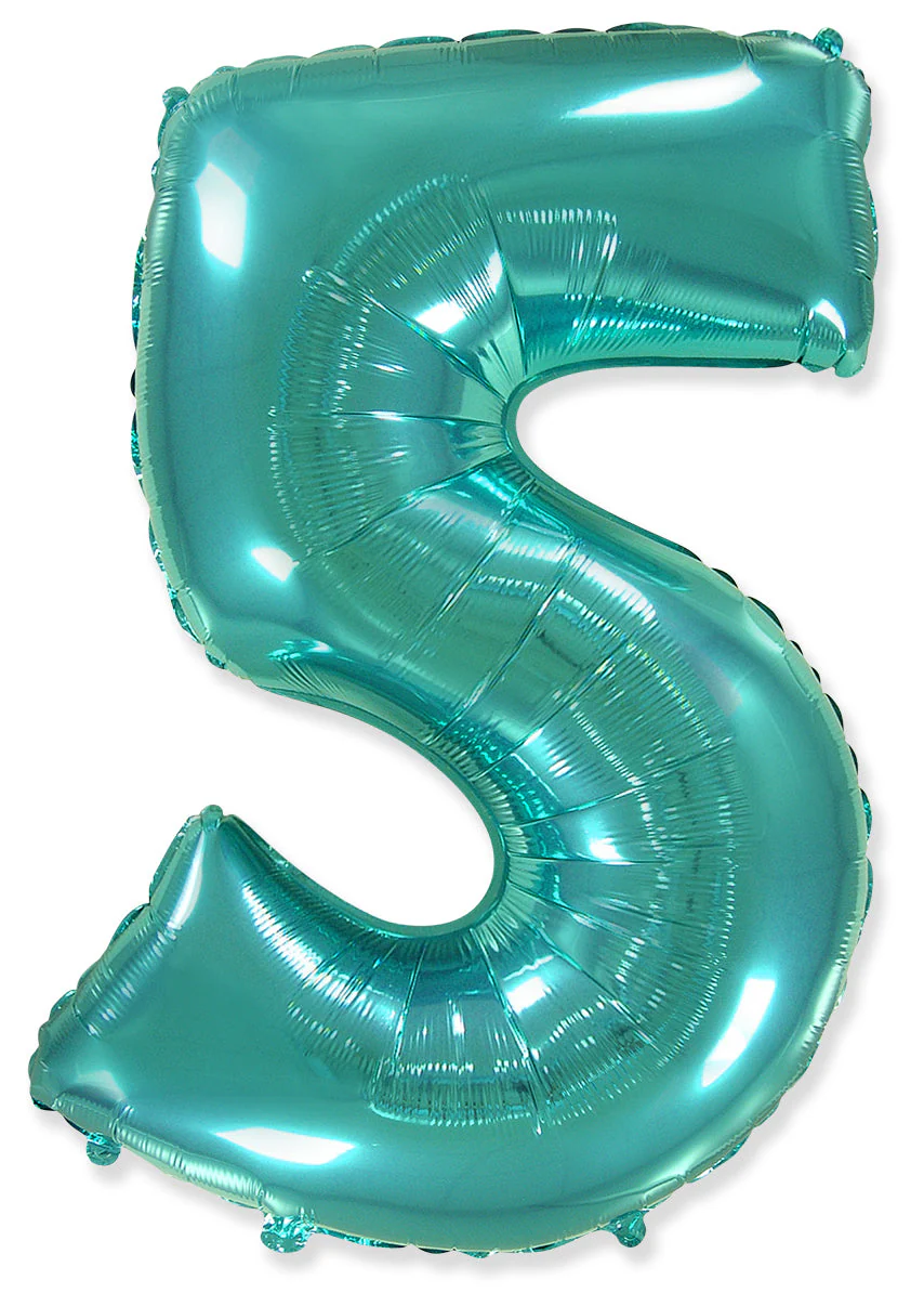 32" Inflated (40" Uninflated Approx) Flexmetal Foil Balloon Number "5" Turquoise