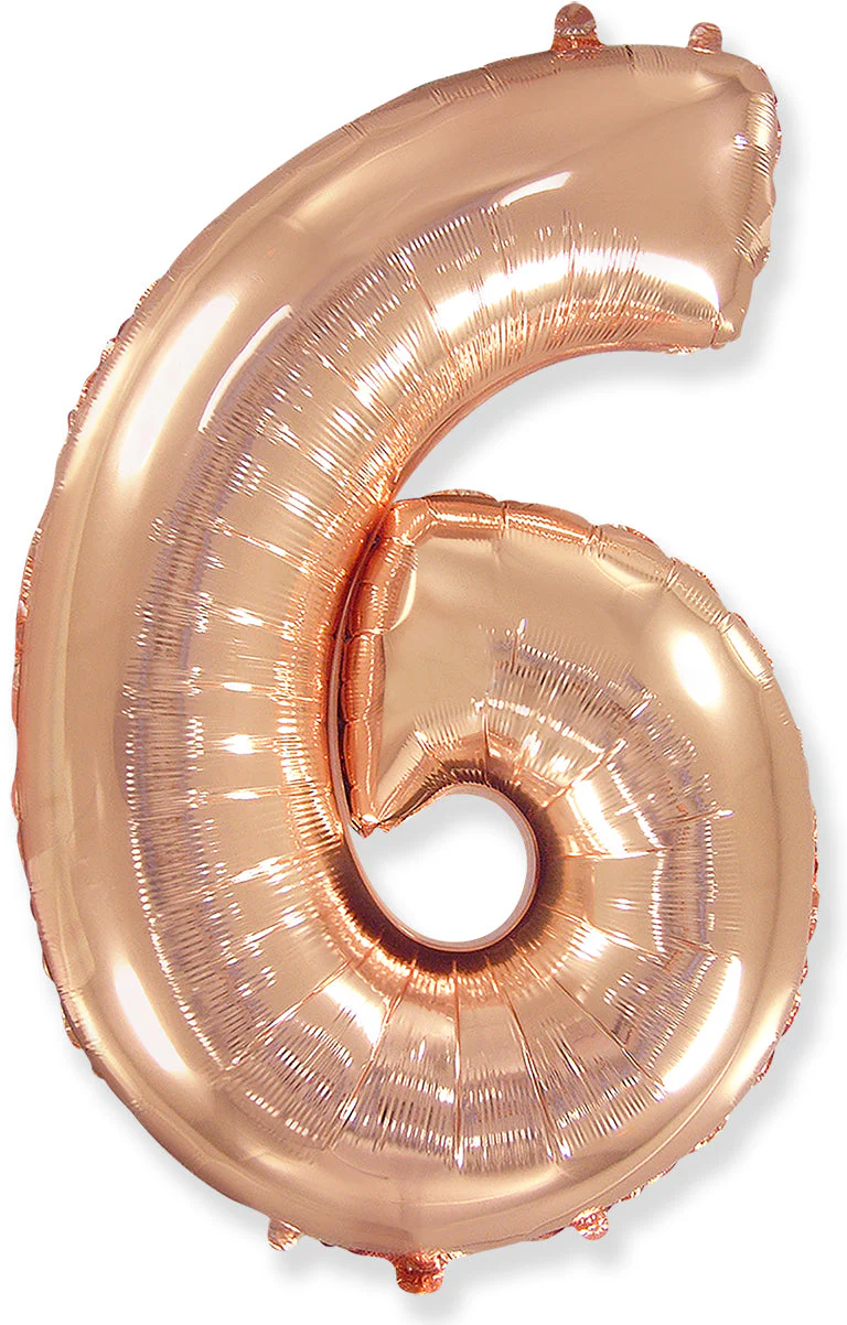 32" Inflated (40" Uninflated Approx) Flexmetal Foil Balloon Number "6" Rose Gold