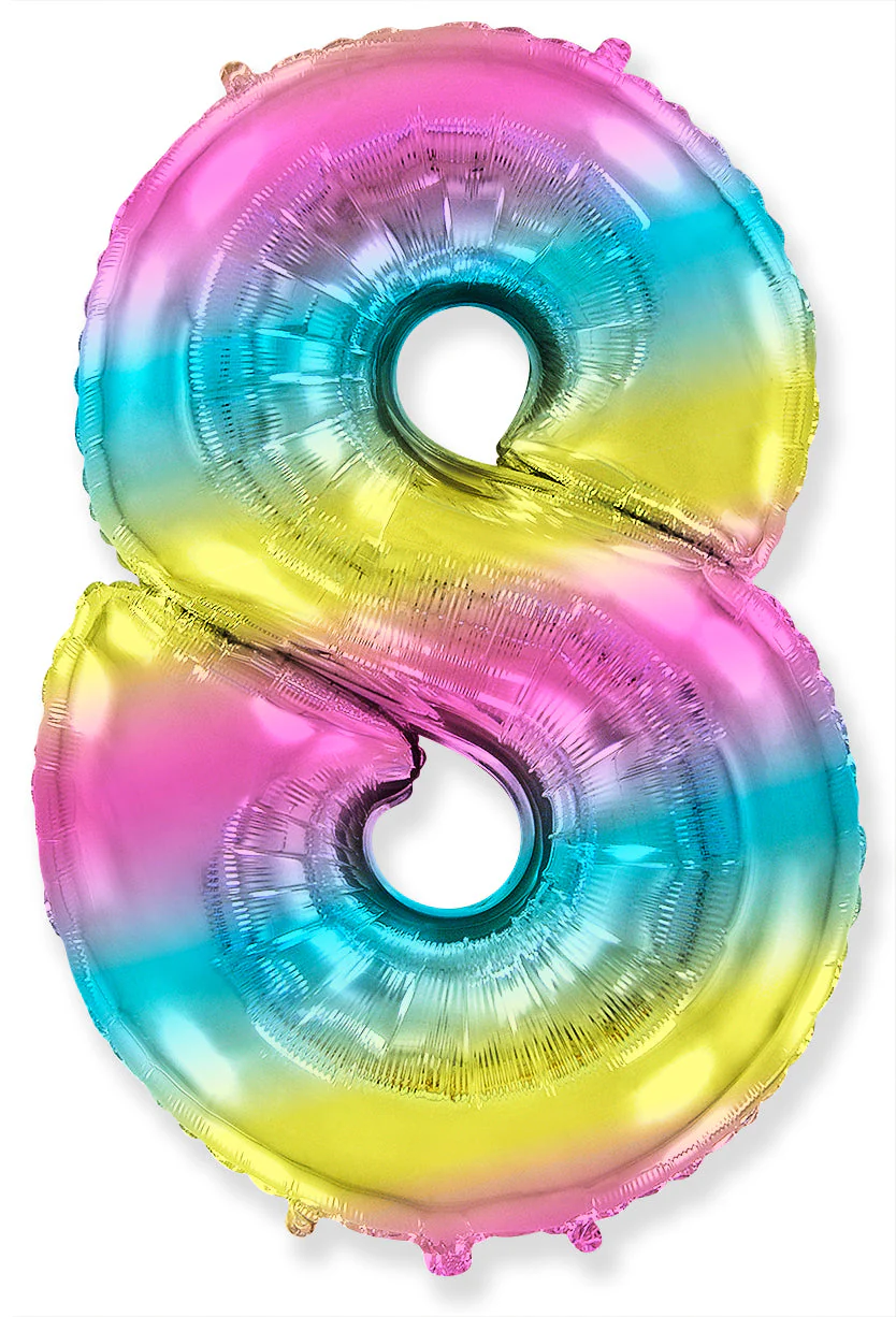 32" Inflated (40" Uninflated Approx) Flexmetal Foil Balloon Number "8" Gradient