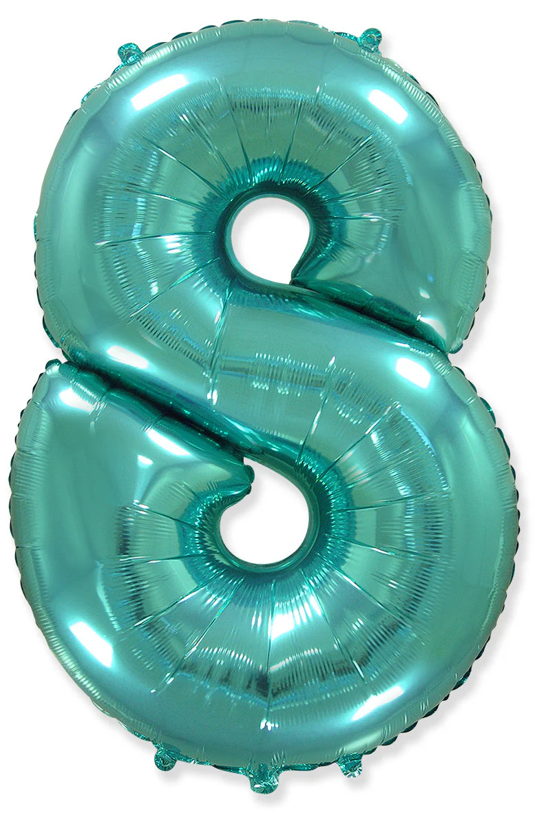 32" Inflated (40" Uninflated Approx) Flexmetal Foil Balloon Number "8" Turquoise