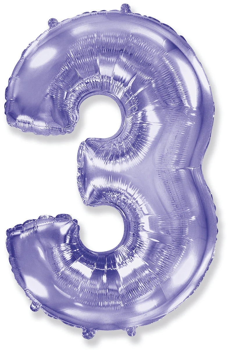 32" Inflated (40" Uninflated Approx) Lilac Number "3" Foil Balloon Flexmetal