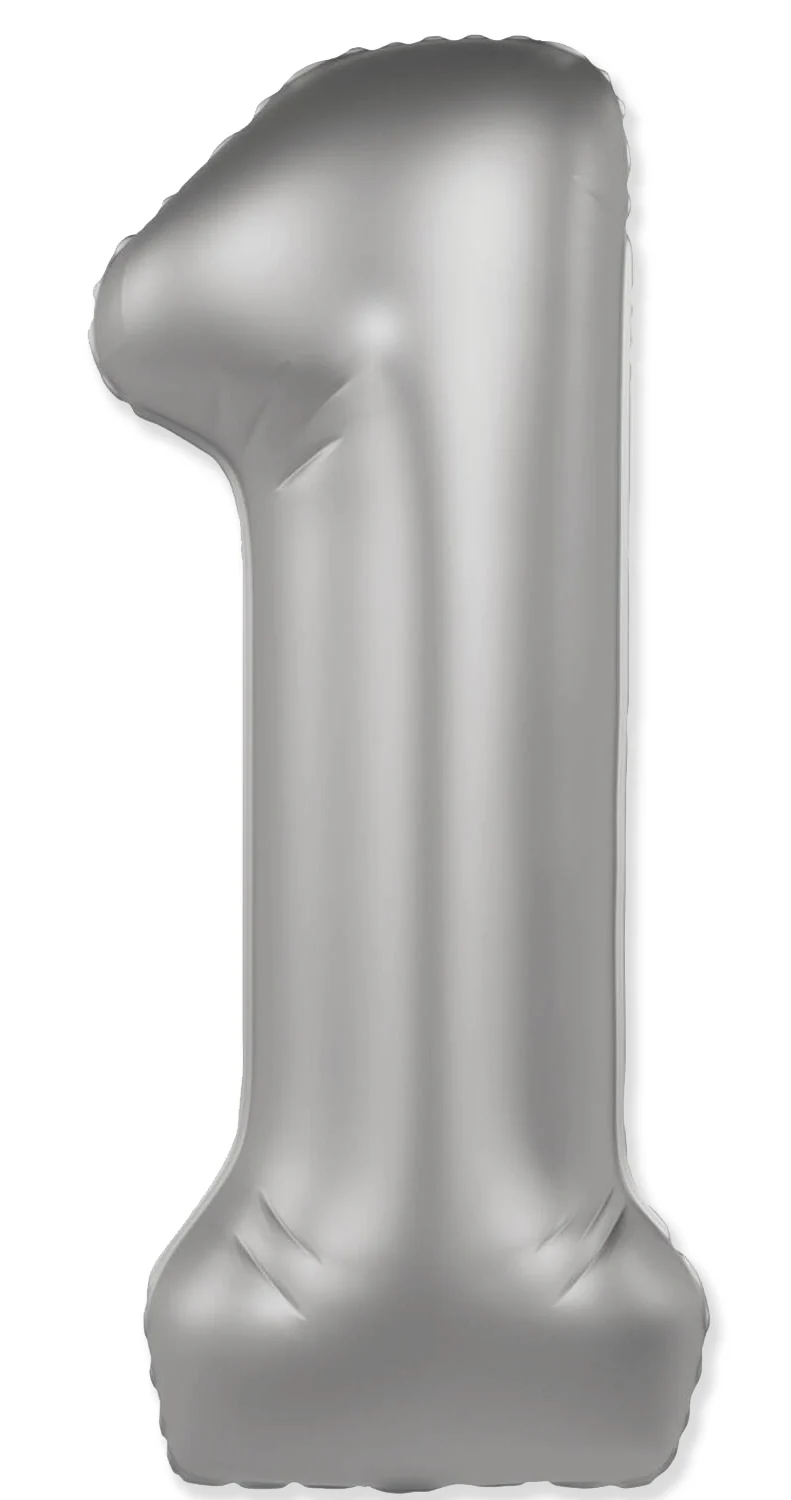 32" Inflated (40" Uninflated Approx) Number "1" Slimmer Design Matte Moonlight Silver Brand Flexmetal