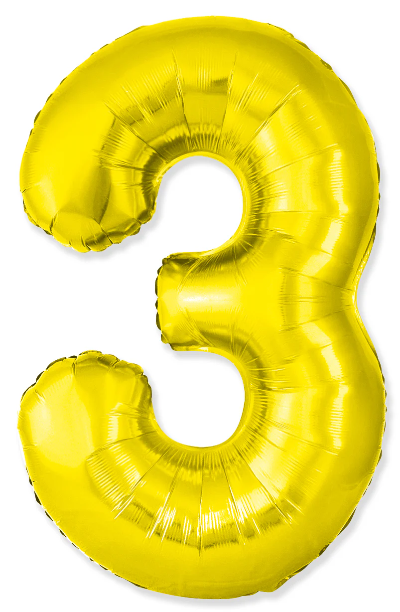 32" Inflated (40" Uninflated Approx) Number "3" Slimmer Design Gold Brand Flexmetal
