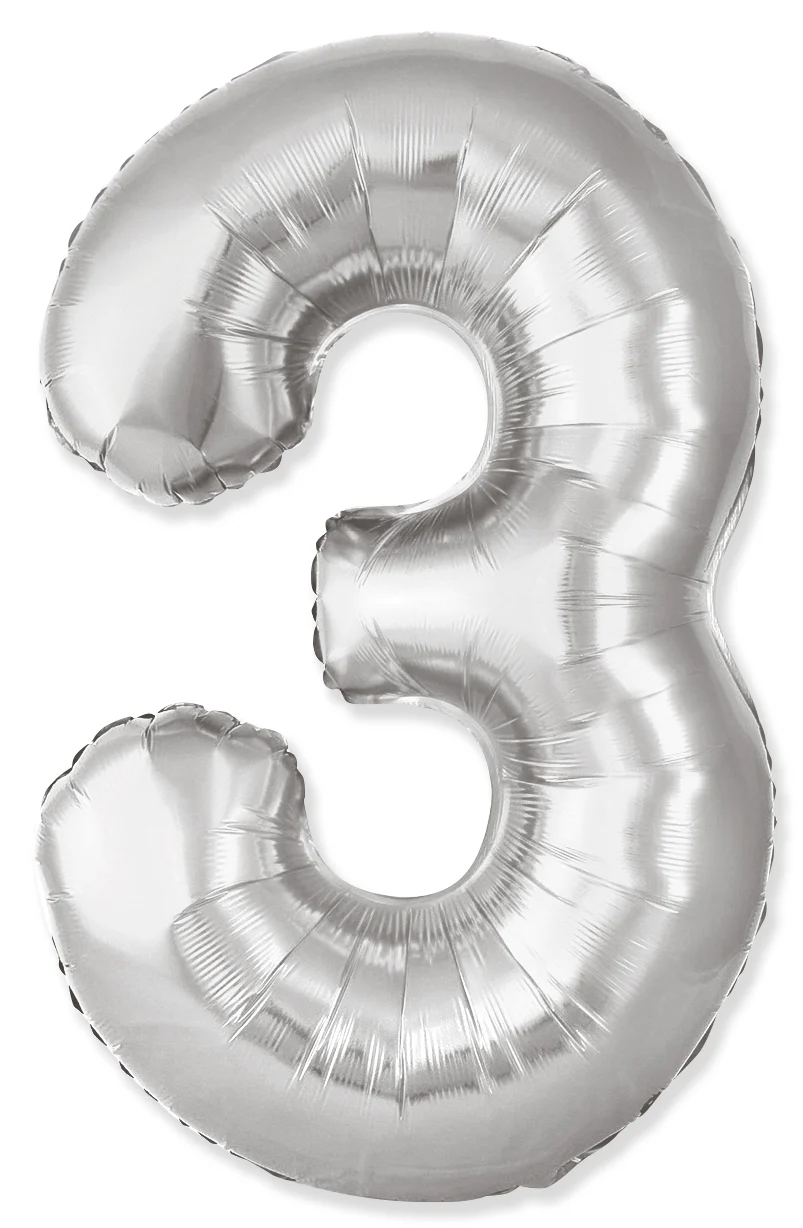 32" Inflated (40" Uninflated Approx) Number "3" Slimmer Design Silver Brand Flexmetal