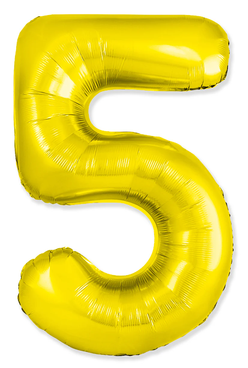 32" Inflated (40" Uninflated Approx) Number "5" Slimmer Design Gold Brand Flexmetal
