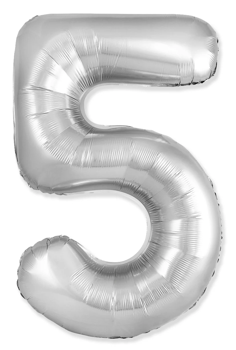 32" Inflated (40" Uninflated Approx) Number "5" Slimmer Design Silver Brand Flexmetal