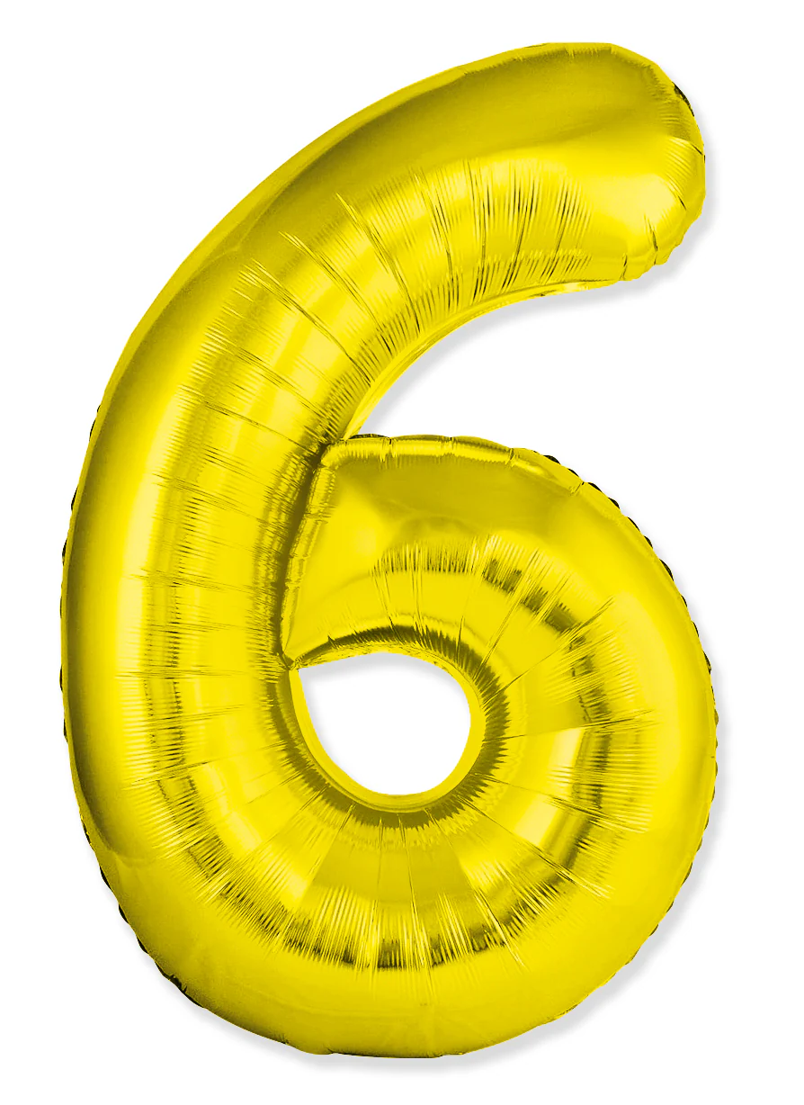 32" Inflated (40" Uninflated Approx) Number "6" Slimmer Design Gold Brand Flexmetal