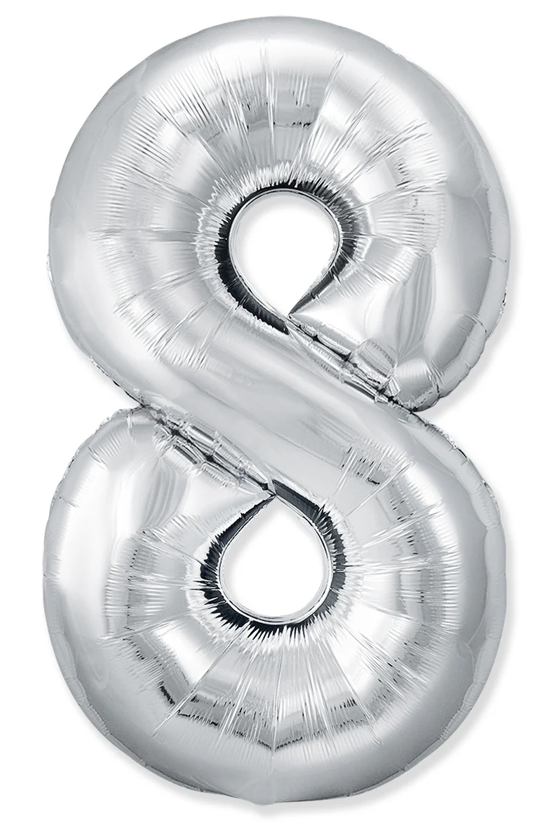32" Inflated (40" Uninflated Approx) Number "8" Slimmer Design Silver Brand Flexmetal