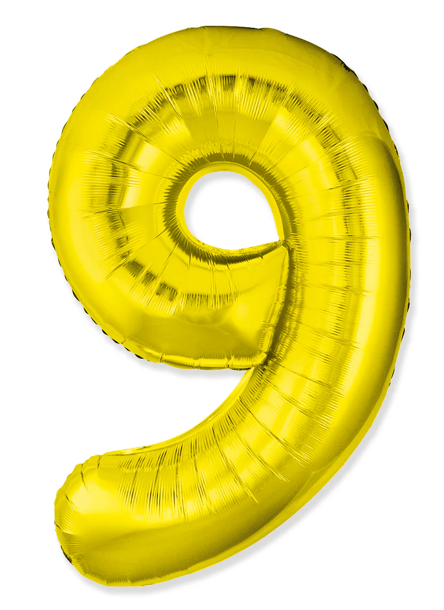 32" Inflated (40" Uninflated Approx) Number "9" Slimmer Design Gold Brand Flexmetal