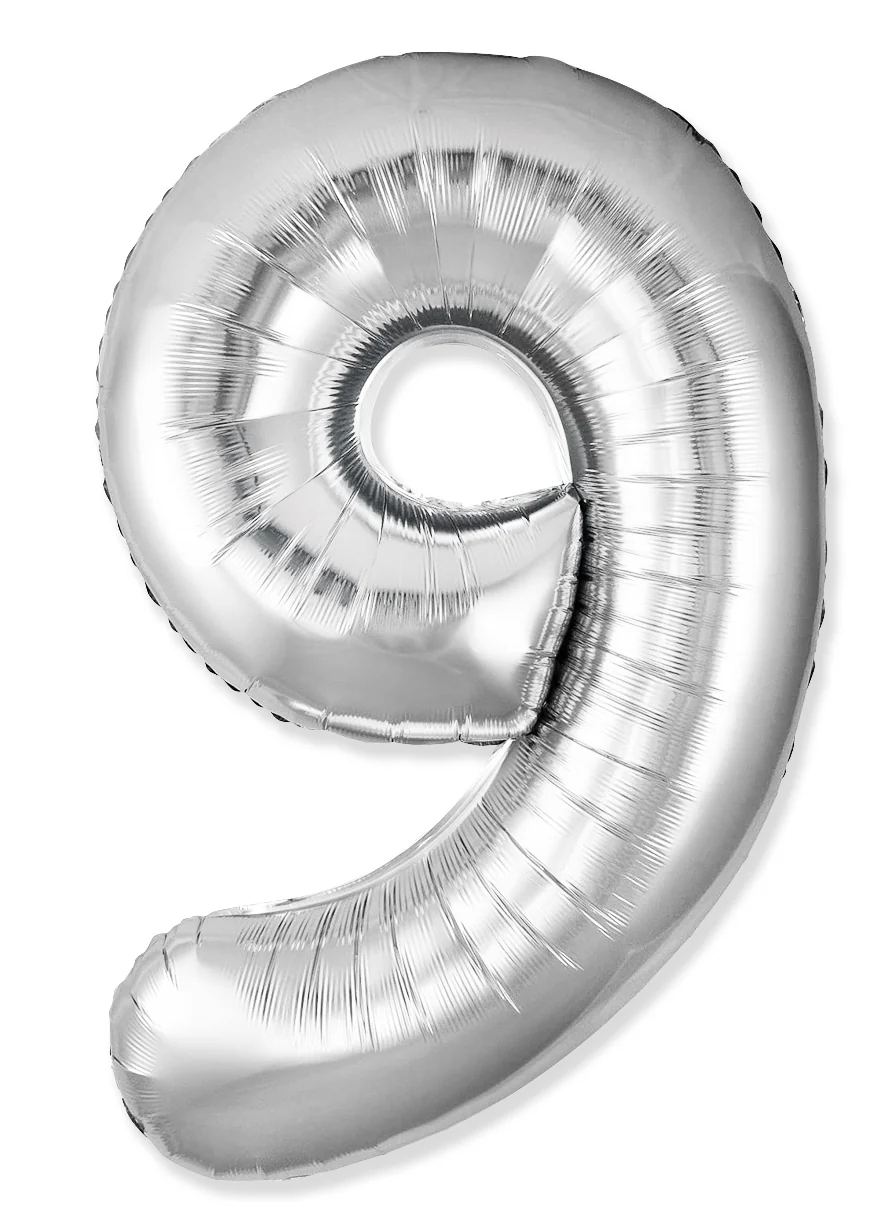 32" Inflated (40" Uninflated Approx) Number "9" Slimmer Design Silver Brand Flexmetal