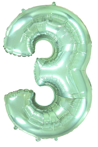 32" Inflated (40" Uninflated Approx) Pastel Mint Number "3" Foil Balloon Flexmetal