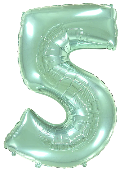 32" Inflated (40" Uninflated Approx) Pastel Mint Number "5" Foil Balloon Flexmetal