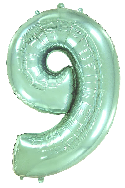 32" Inflated (40" Uninflated Approx) Pastel Mint Number "9" Foil Balloon Flexmetal