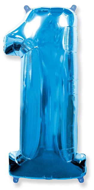 32" Inflated (40" Uninflated Approx) Shape Number "1" Blue Balloon Flexmetal