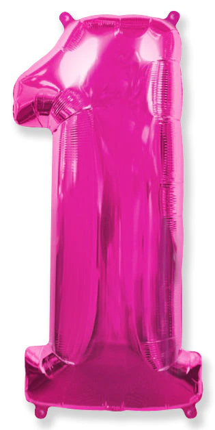 32" Inflated (40" Uninflated Approx) Shape Number "1" Fuchsia Balloon Flexmetal