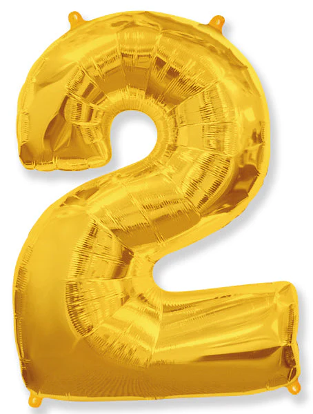 32" Inflated (40" Uninflated Approx) Shape Number "2" Gold Balloon Flexmetal