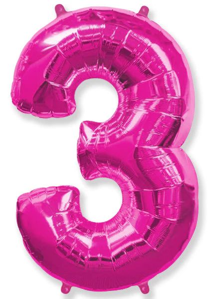 32" Inflated (40" Uninflated Approx) Shape Number "3" Fuchsia Balloon Flexmetal