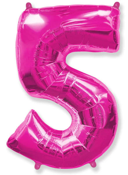 32" Inflated (40" Uninflated Approx) Shape Number "5" Fuchsia Balloon Flexmetal