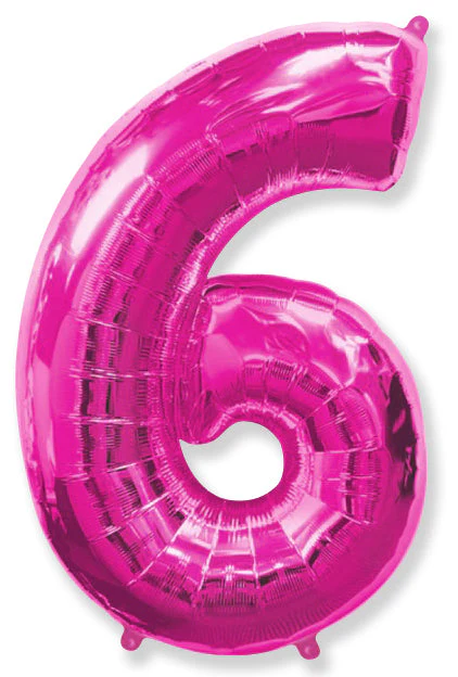 32" Inflated (40" Uninflated Approx) Shape Number "6" Fuchsia Balloon Flexmetal