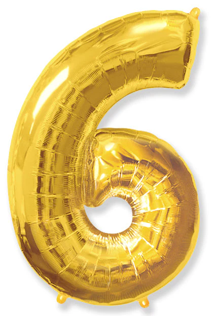 32" Inflated (40" Uninflated Approx) Shape Number "6" Gold Balloon Flexmetal