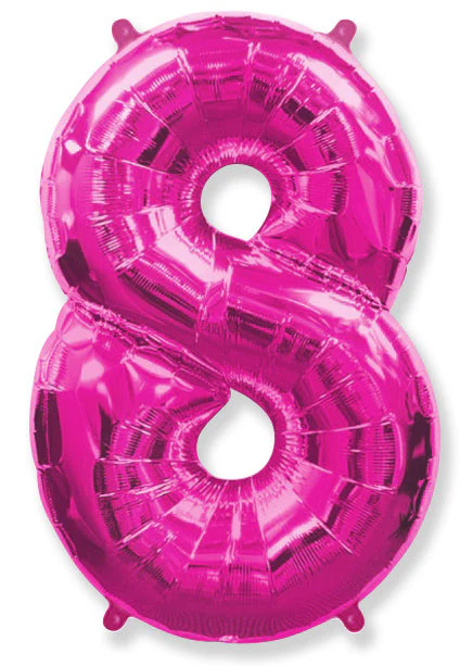32" Inflated (40" Uninflated Approx) Shape Number "8" Fuchsia Balloon Flexmetal