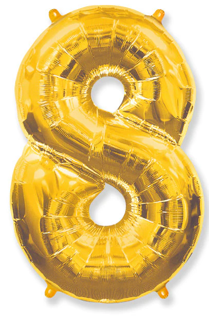 32" Inflated (40" Uninflated Approx) Shape Number "8" Gold Balloon Flexmetal
