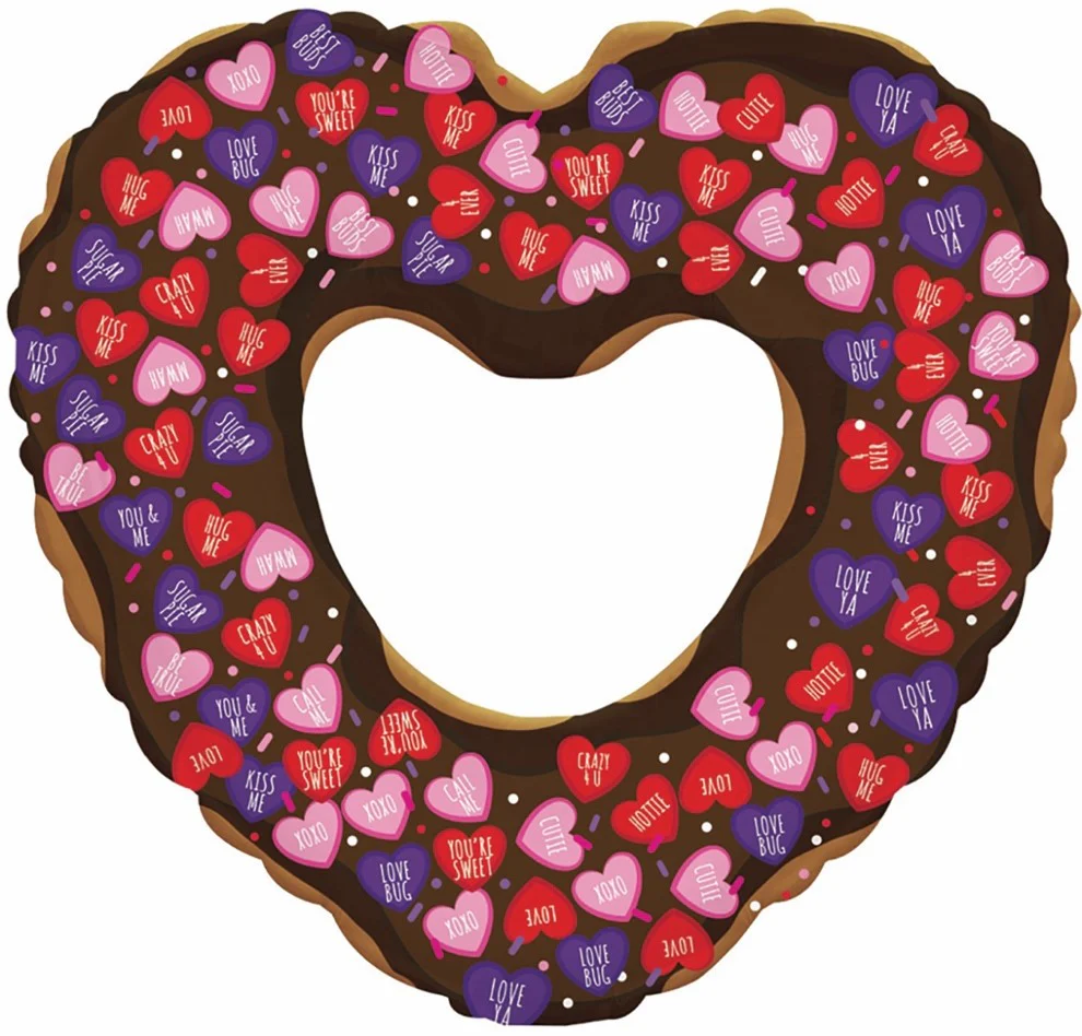 32" Jumbo Choc Donut Hearts Foil Balloons