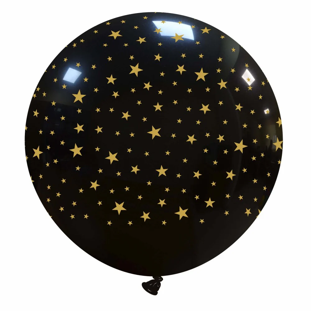 32" Little Stars Black with Gold Print All Around (1 Per Bag) Cattex Brand Latex Balloons