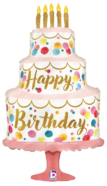 33" Satin Birthday Pink Cake Foil Balloon