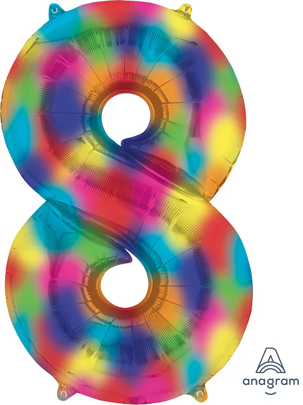 34" Anagram Brand Number 8 Rainbow Splash Foil Balloon
