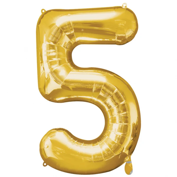 34" Anagram Brand SuperShape 5 Gold Balloon Packaged