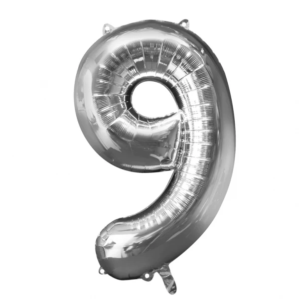 34" Anagram Brand SuperShape 9 Silver Balloon Packaged