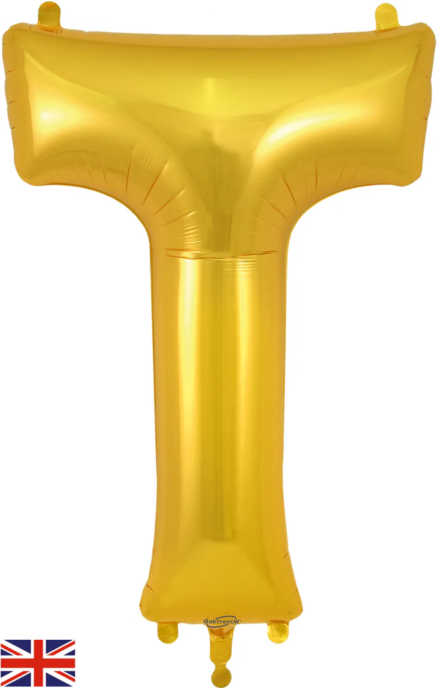 34" Letter T Gold Oaktree Brand Foil Balloon