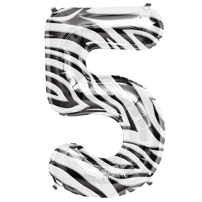 34" Northstar Brand Number 5 - Zebra Packaged Foil Balloon
