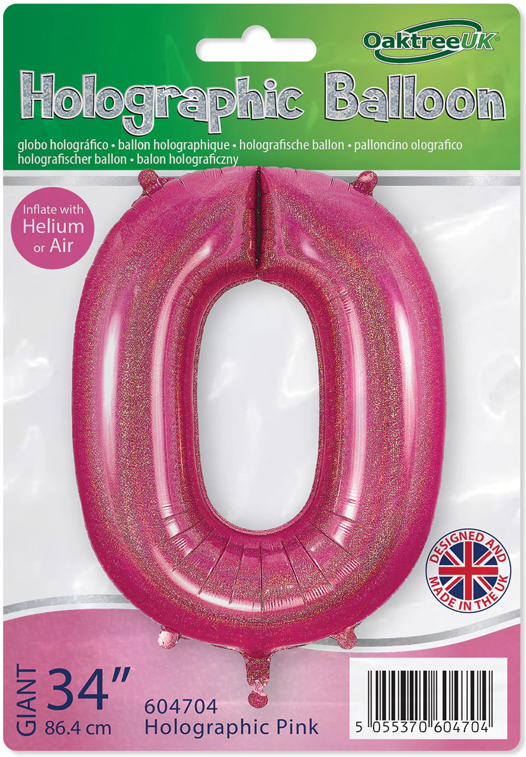 34" Number 0 Holographic Pink Oaktree Foil Balloon - Image 2