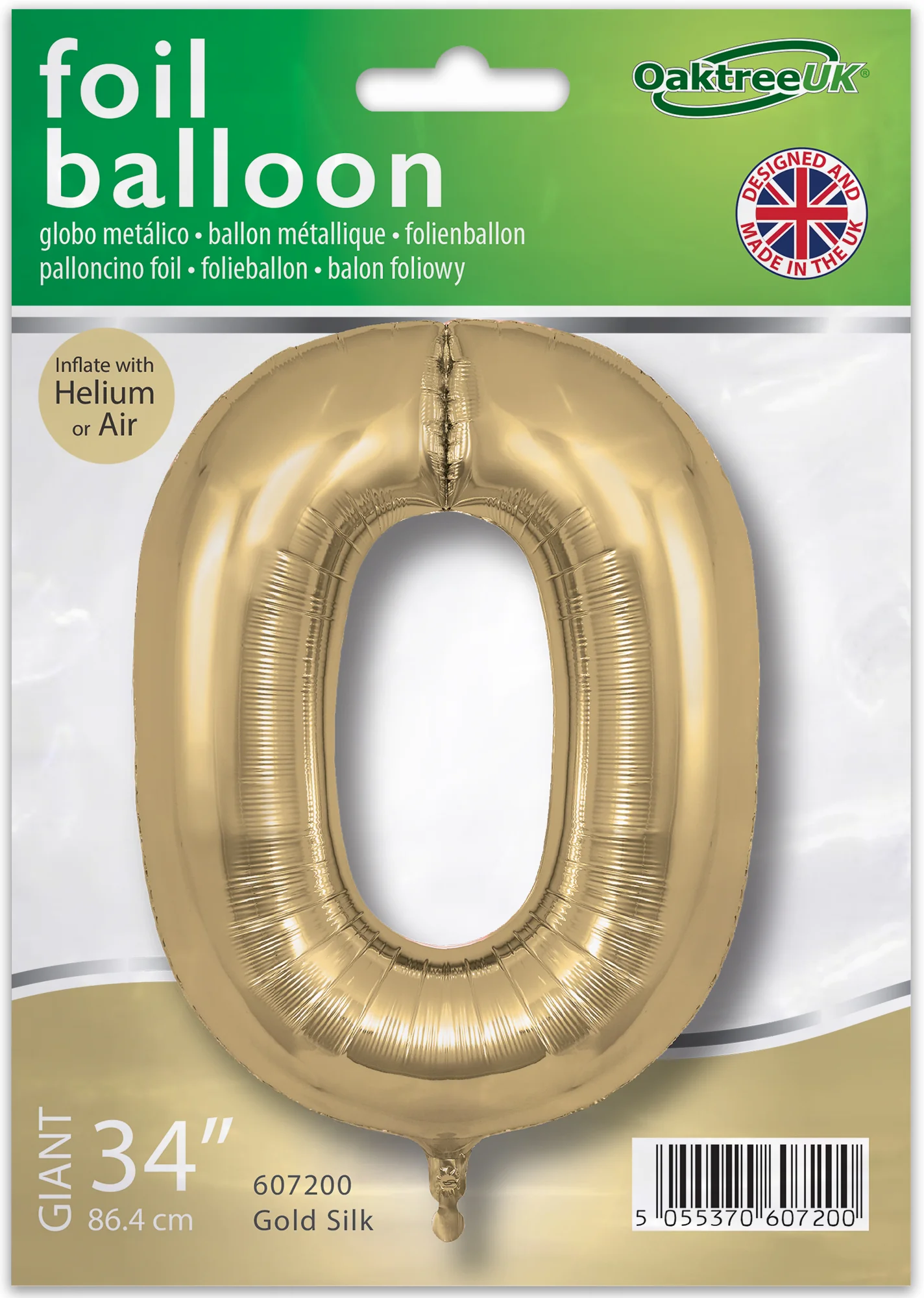 34" Number 0 Silk Gold Oaktree Foil Balloon - Image 2